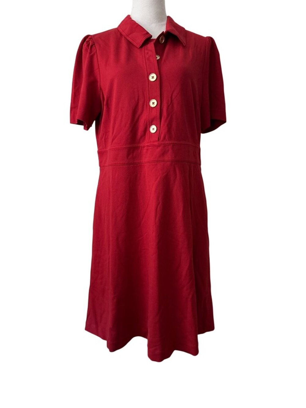 Boden Nicolette Ponte Red Shirt Minimalist Zip Dress With Gold-Tone Buttons  12